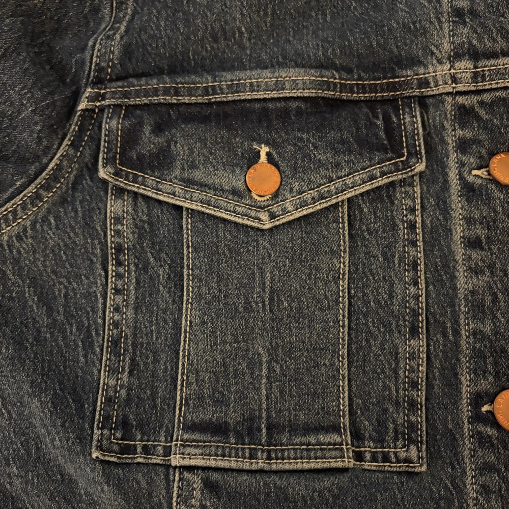 Lane Bryant Womens Blue Denim Banded Waist Utility Jacket Collarless 4-Pocket - Picture 6 of 8
